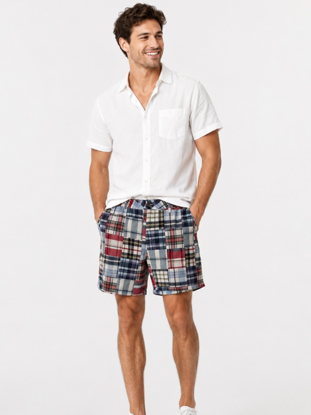 Patchwork Madras Shorts Blue